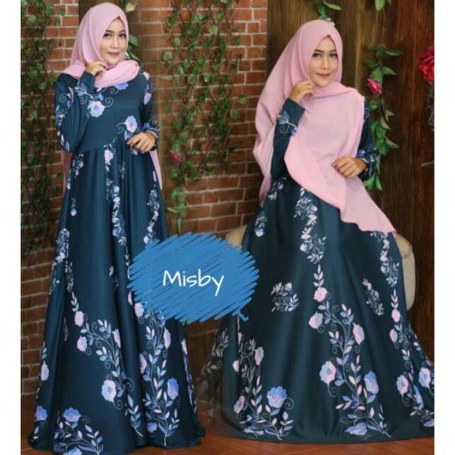GAMIS SYARI BAHAN MISBY MOTIF CANTIK BUNGA / GAMIS SET KHIMAR MURAH KUALITAS BUTIK / GAMIS SYARI SET