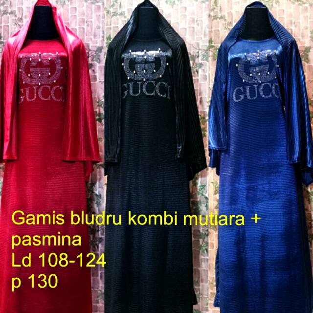Gamis bludru mutiara JUMBO + pasmina