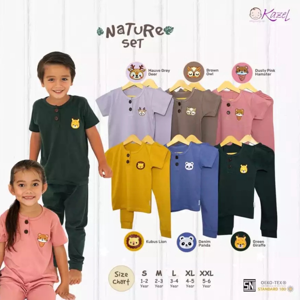 Kazel Nature Set Bordir / Setelan PlaySet Pendek Panjang Anak 1-6tahun