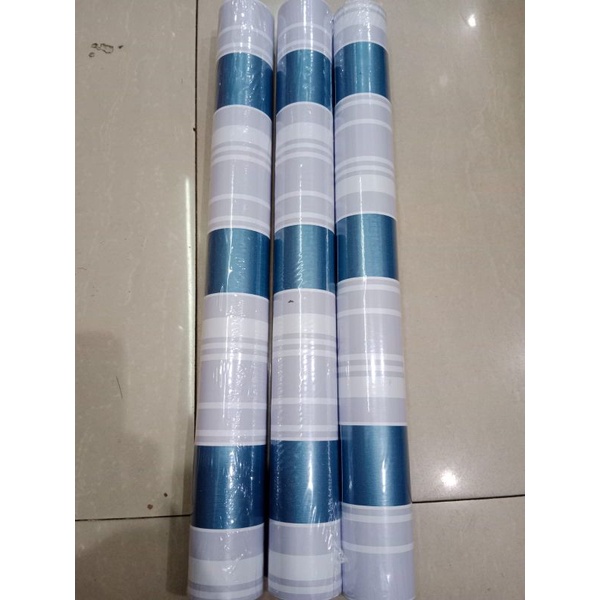 WALLPAPER STIKER DINDING MOTIF SALUR BIRU NEVI