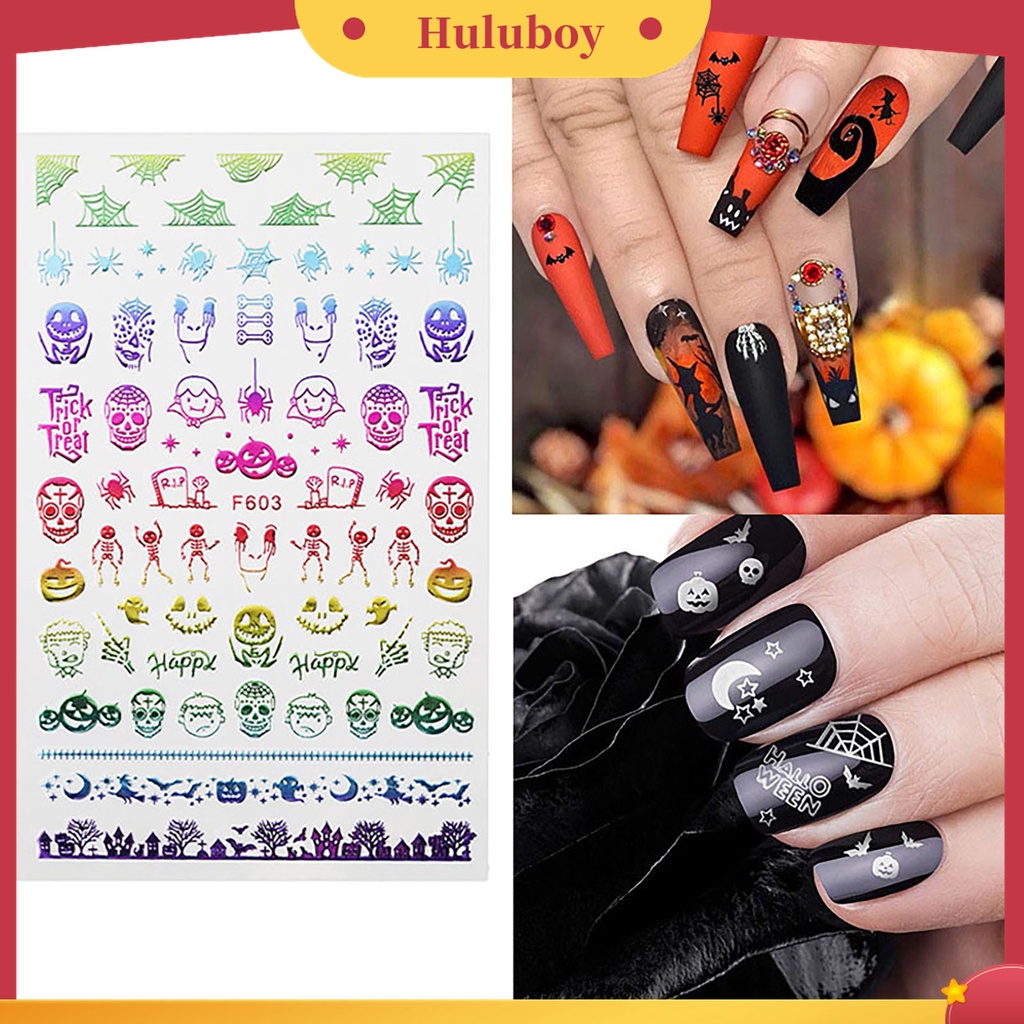 Huluboy Huluboy♡ 1 Lembar Stiker Kuku Motif Halloween Untuk Nail Art