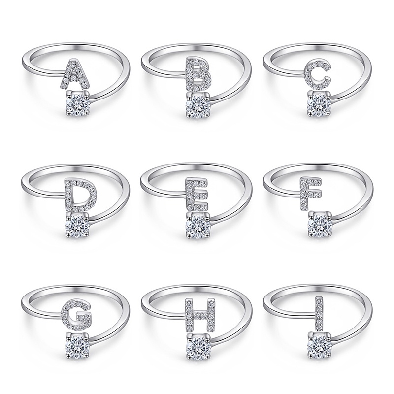 Cincin Model Terbuka Adjustable Desain Huruf Alfabet A-M Untuk Pria Dan Wanita