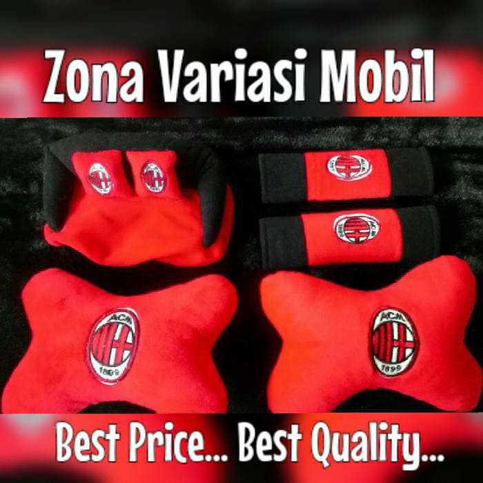 TERMURAH Bantal Mobil Set 3in1 Ac Milan / Headrest Car Set 3 in 1