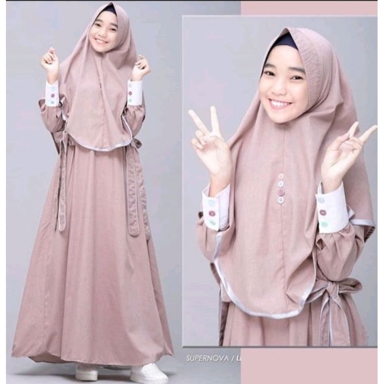 Gamis Set Hijab Syar'i Nessa - Gamis Katun Madinah- Gamis Remaja Tanggung - Gamis Anak Remaja