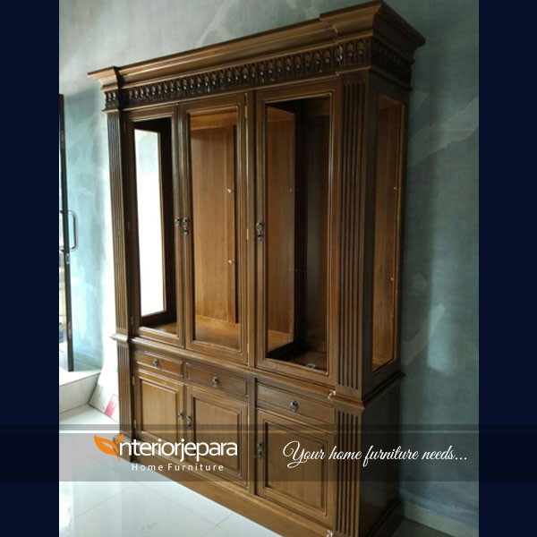 Lemari Pajangan Kayu Jati Colliby 3 Pintu_Almari Hias