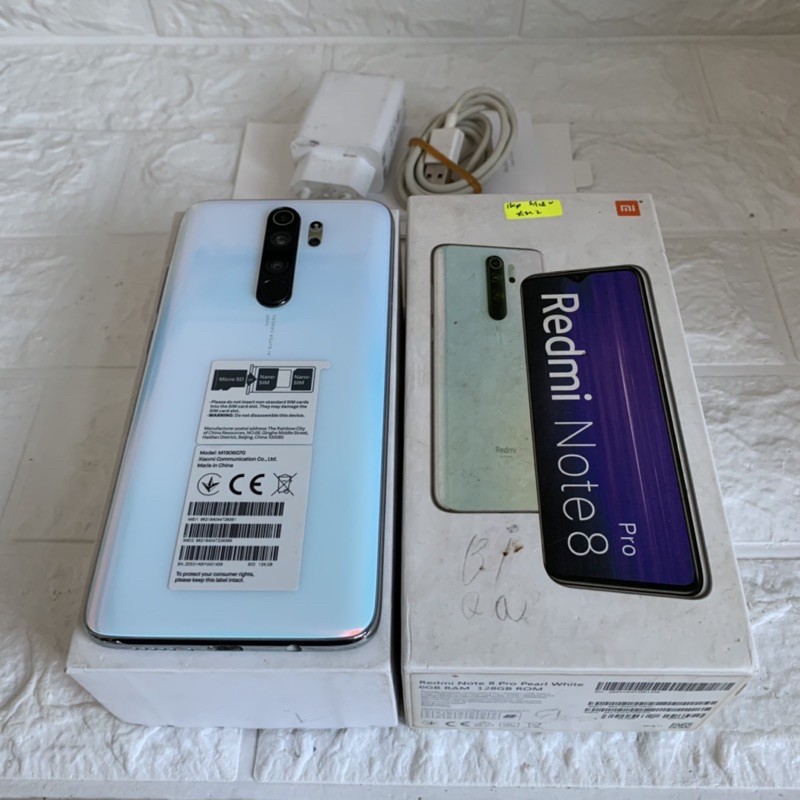 Redmi Note 8 Pro ram 6GB 128GB Pearl White Bekas - Mulus - Fullset - second