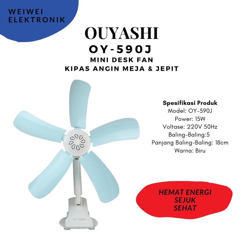 Kipas angin meja dan jepit Ouyashi OY-320J Warna biru (real pic)