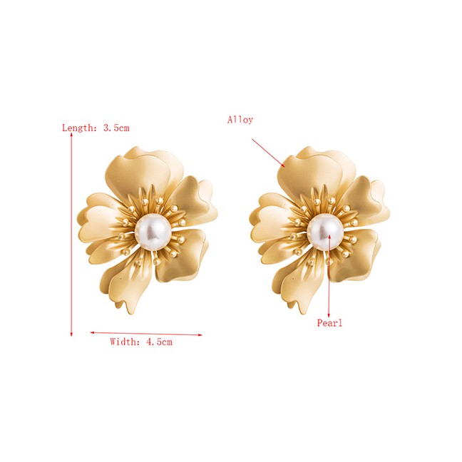 LRC Anting Tusuk Fashion Golden Flower Pearl Earrings D63839