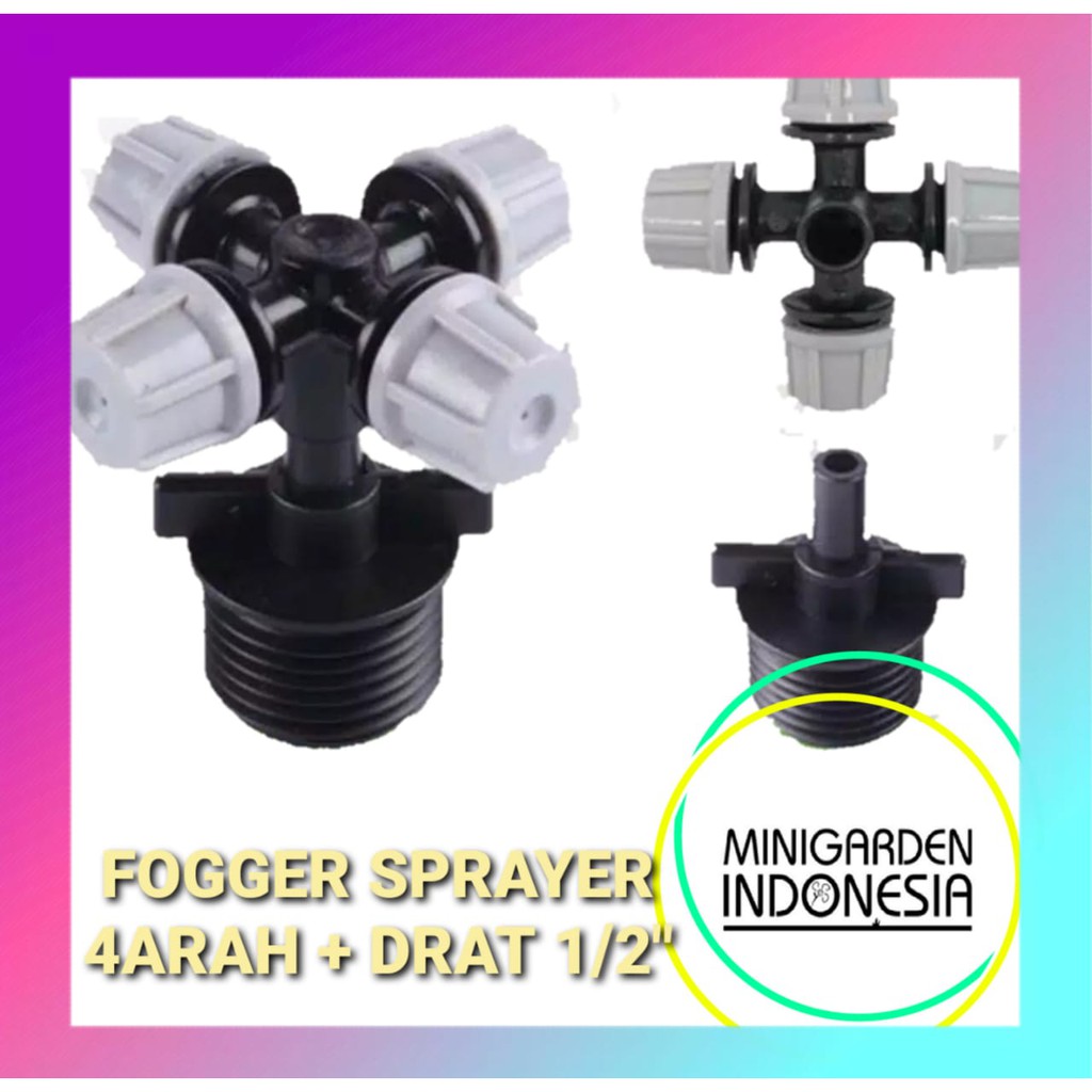 FOGGER SPRAYER HEAD 4 ARAH + ADAPTER DRAT 1/2 INCH sprinkler mist nozzle 4 way PVC 1/2&quot; irigasi