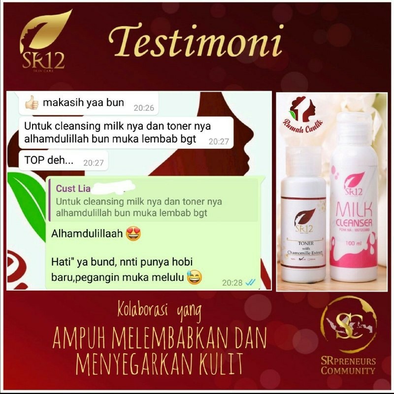 MILK CLEANSER SR12 / SUSU PEMBERSIH WAJAH ALAMI BPOM / MEMBERSIHKAN SEL KULIT WAJAH