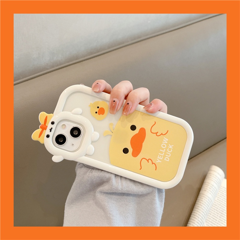 Soft Case Compatible for iPhone 14 13 12 11 Pro Max X XR Xs Max SE 2020 iPhone 6 6s 7 8 Plus iPhone 14 Plus Cartoon Cute Little Yellow Duck Transparent Phone Case 3D Lens Cover Protection Surface TPU Shockproof Anti-skid Mobile Phone Cover Casing