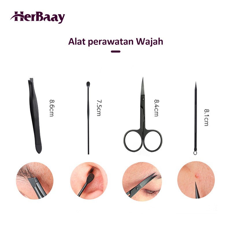 herbaay manicure pedicure set 12 pcs kit penghilang jerawat gunting kuku