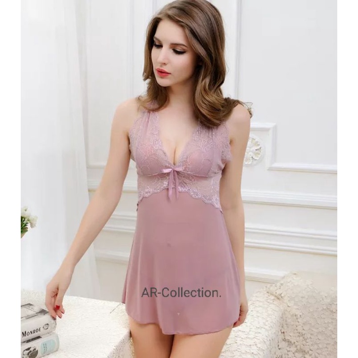 [1015] S M L XL Dress Lingerie Babydoll Pakaian Tidur Transparan-Nude