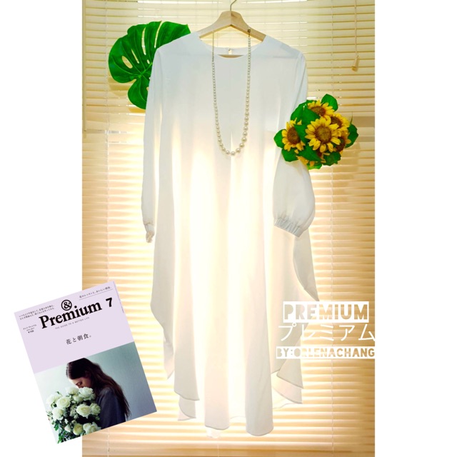PREMIUM Tunik fashion muslim wanita putih simple a-line dress payung