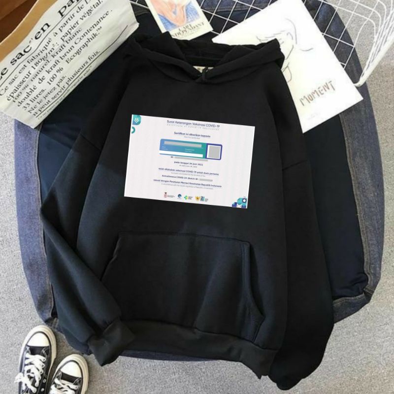 Hoodie Jumper Sertifikat Vaksin Bisa Custom Sertifikat Sendiri