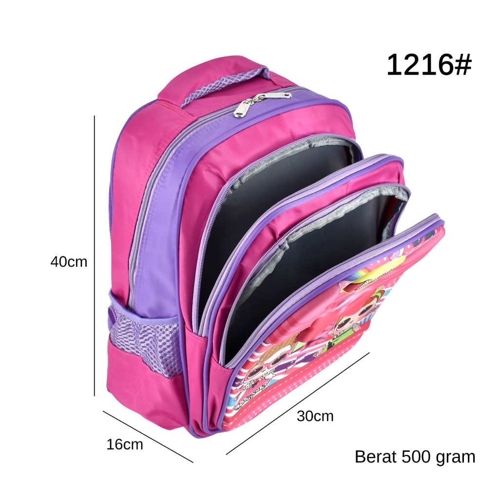 (RF) Tas Cartoon 1216 &amp; 1218 Trolly Girls 16 Inch Tas Anak Cewek Ransel Sekolah (Frozen,LOL,Sofia,&amp;Unicorn)