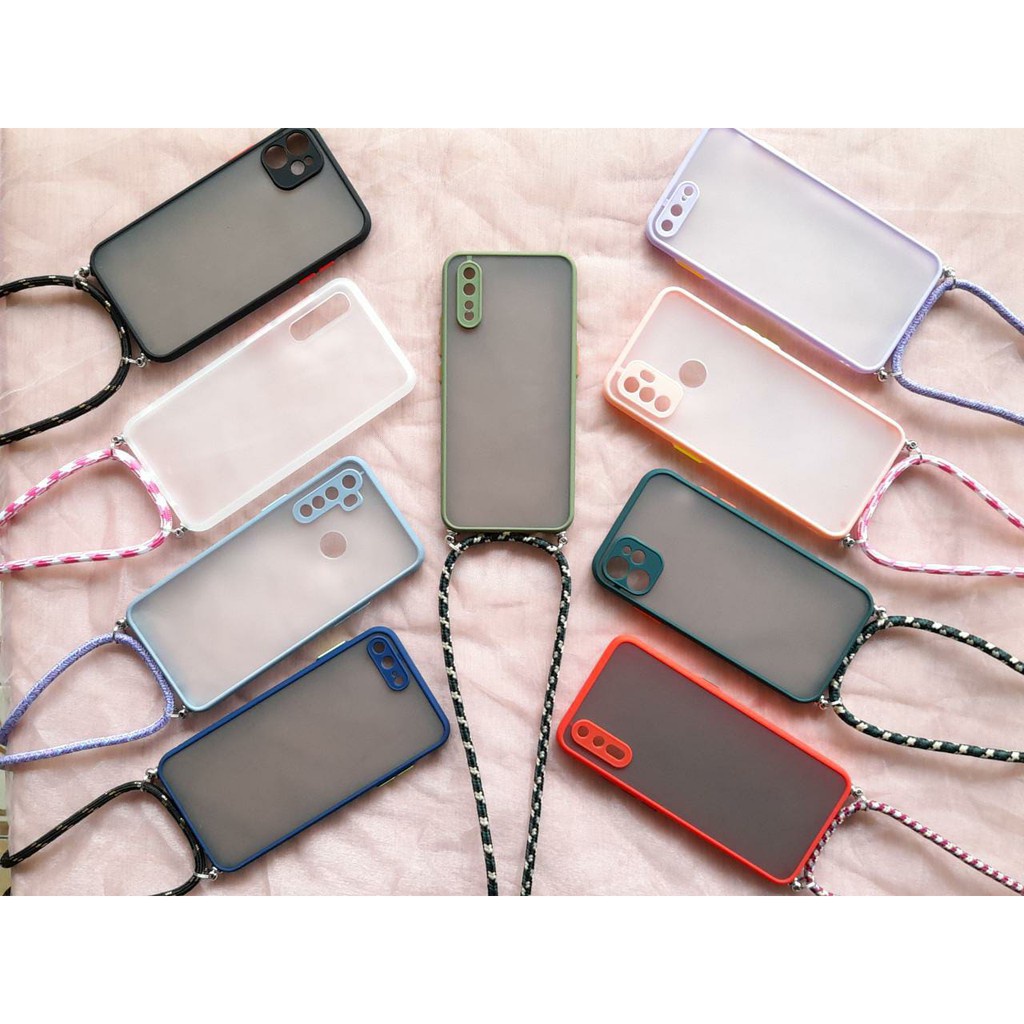 Hybrid lanyard softcase  iphone 6 7 8 samsung a20 a50  oppo f9 a53 vivo y20 realme 7i xiaomi all typ