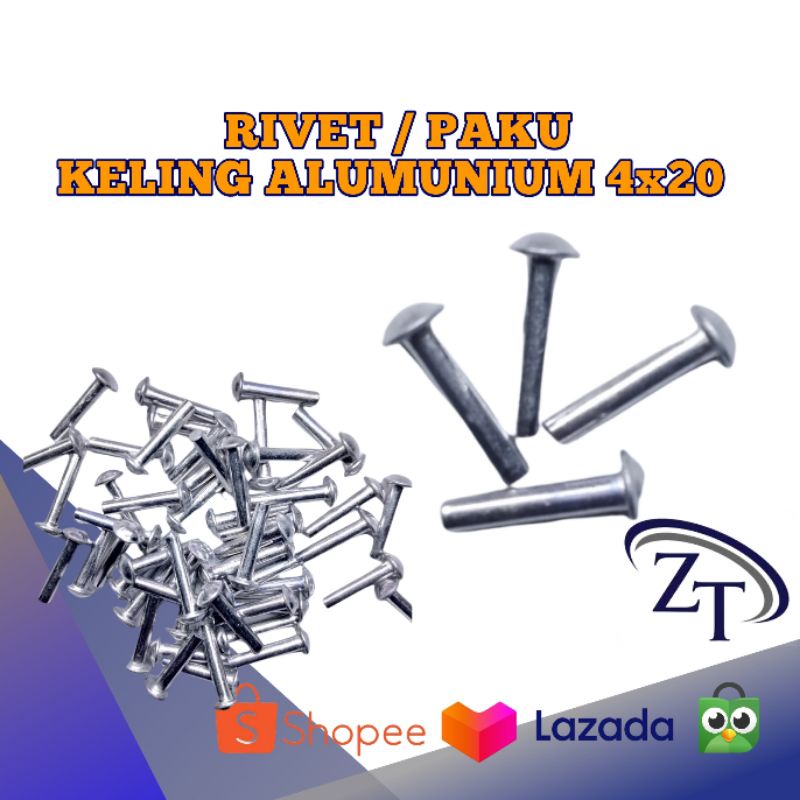 RIVET / PAKU KELING ALUMUNIUM DIAMETER 4mm PANJANG 20mm