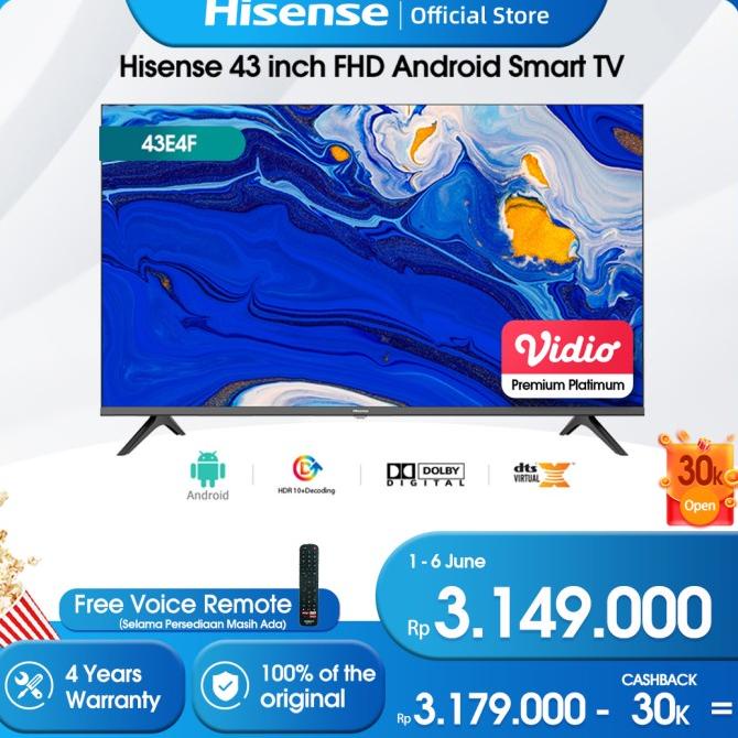 Hisense 43 inch FHD Android Smart TV - Dolby Audio HDMI 43E4F