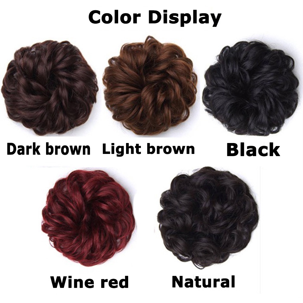 Mxbeauty Wig / Rambut Palsu Wanita Model Bun Keriting Messy Warna Hitam / Coklat Bahan Sintetis