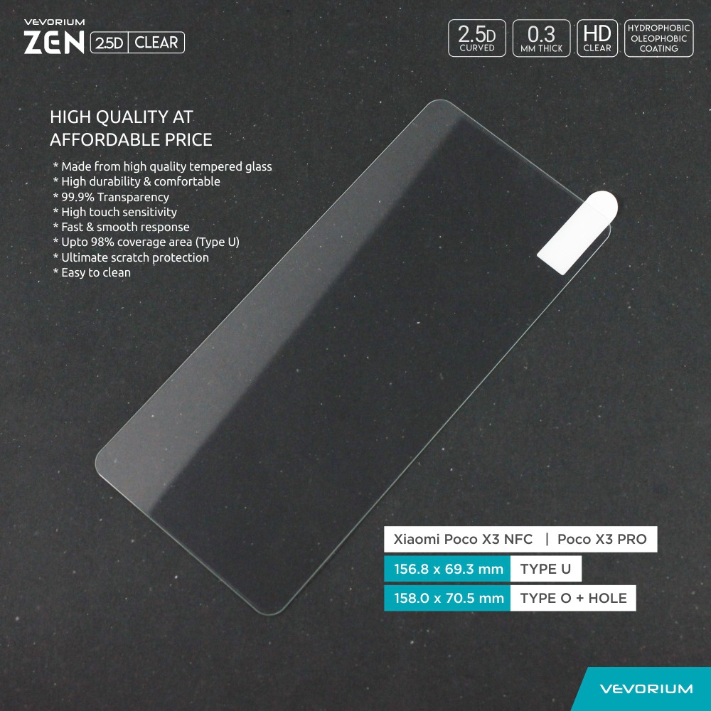 VEVORIUM ZEN 2.5D Clear Xiaomi Poco X3 PRO Poco X3 NFC Pocophone X3 Tempered Glass