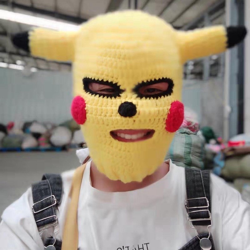 topeng kupluk masker rajut pikachu pokemon mask halloween