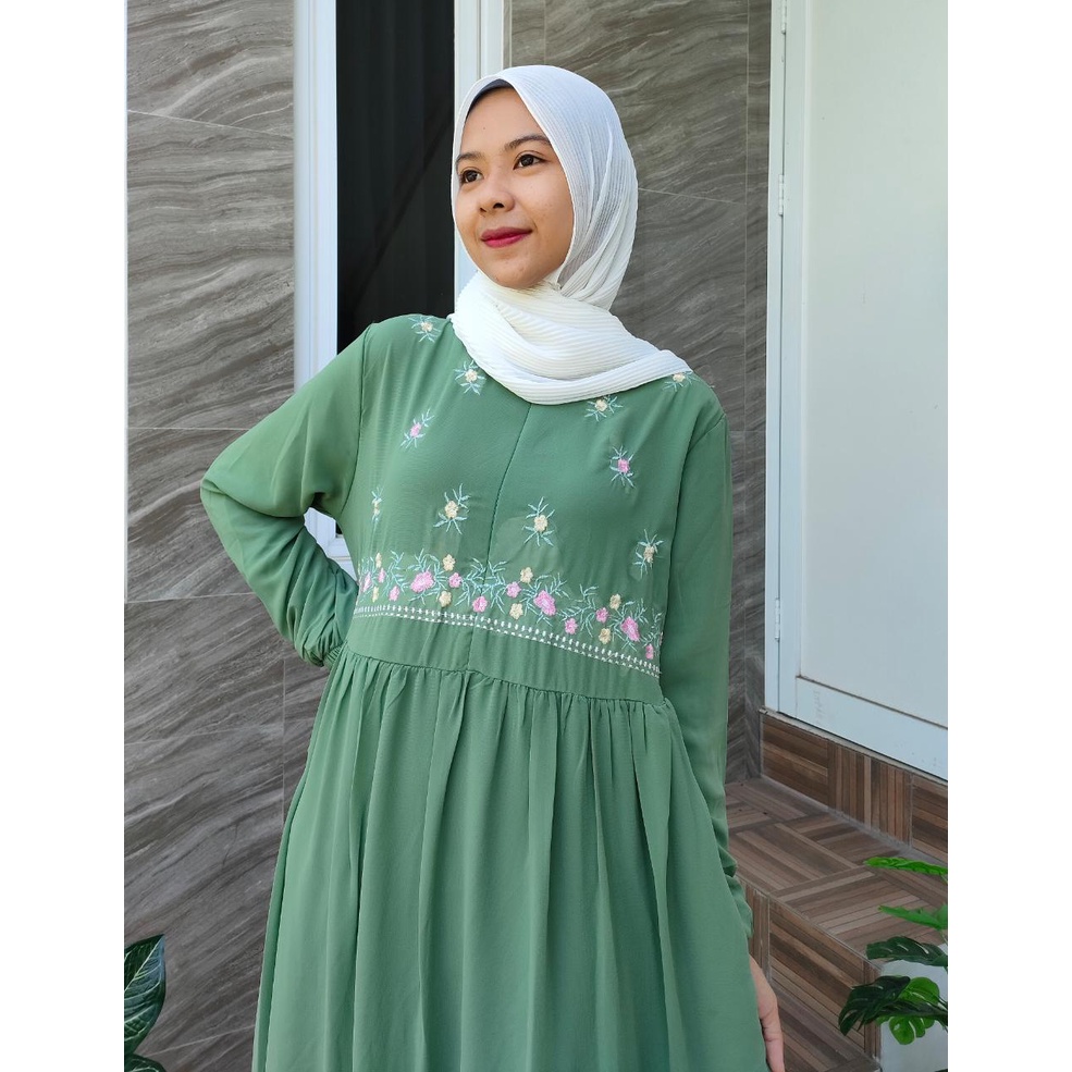 Gamis Ceruty Bordir / Gamis Bunga Ceruty Premium / Gamis Ceruty Full Furing