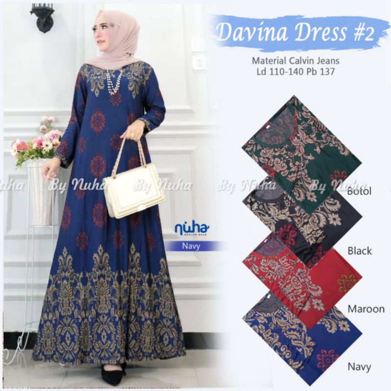 DAVINA#2 DRESS maxy ORIGINAL by nuha gamis Calvin jeans (tebal.melar) motif BATIK