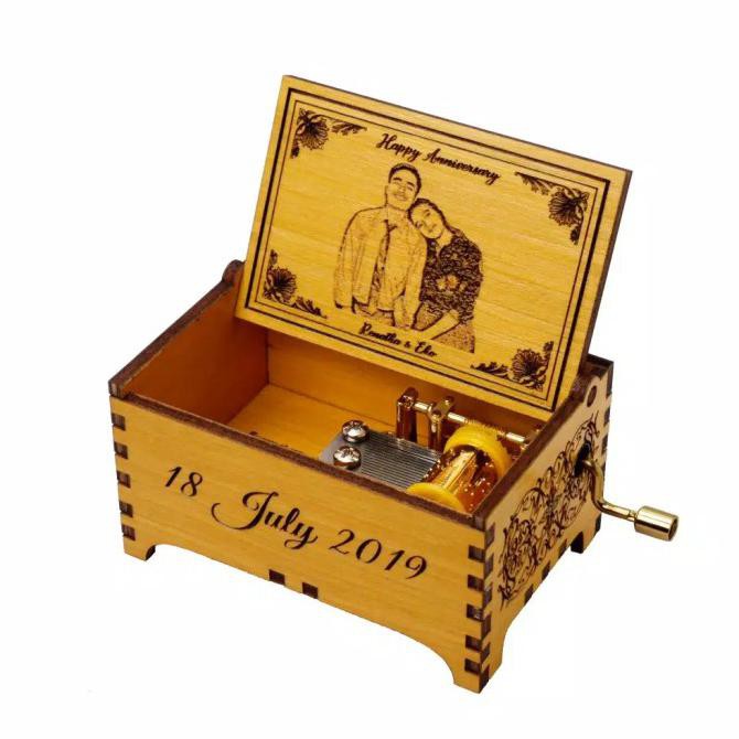 Kotak Musik Kayu Ukuran Besar Manual Custom Foto & Tulisan
