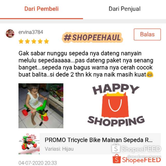 PROMO BBR047 Sepeda Anak Roda Tiga Tricycle Bike Mainan Ban Jumbo Baby Bike MVP