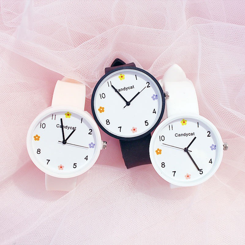 Jam Tangan Wanita Harajuku Bunga Korean Simple Casual / Jam Tangan CandyCat Bunga Gaya Korea Wanita