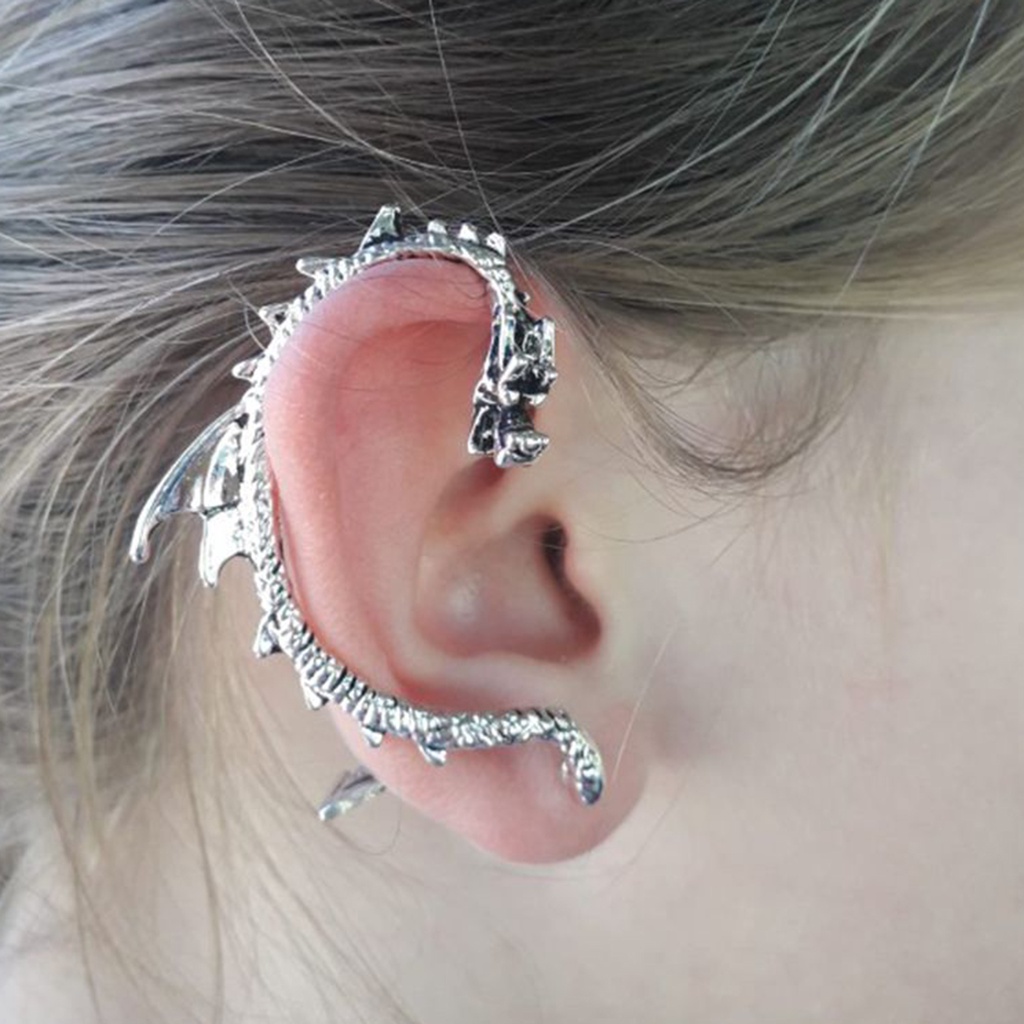 Hu Hu Hu Hu Hu Alat Bantu Pasang Kacamata♡ 1pc Ear Cuff Bentuk Naga Bahan Alloy Gaya Gothic Punk Rock Untuk Pesta