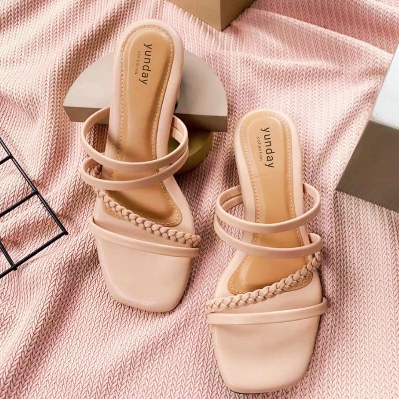 Sandal heels wanita model kepang 3cm