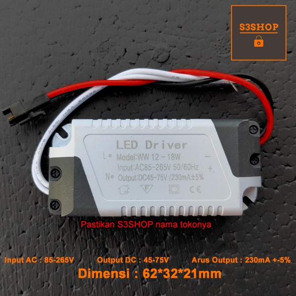 LED Driver 12w - 18W DC 230mA Casing Plastik