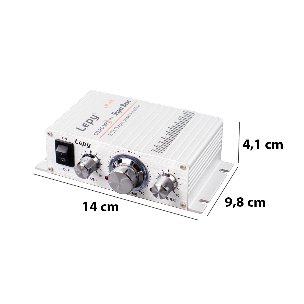 Amplifier Lepy HiFi Mini Stereo Amplifier Treble Bass Booster 2A 12V - LP-A6 - Silver