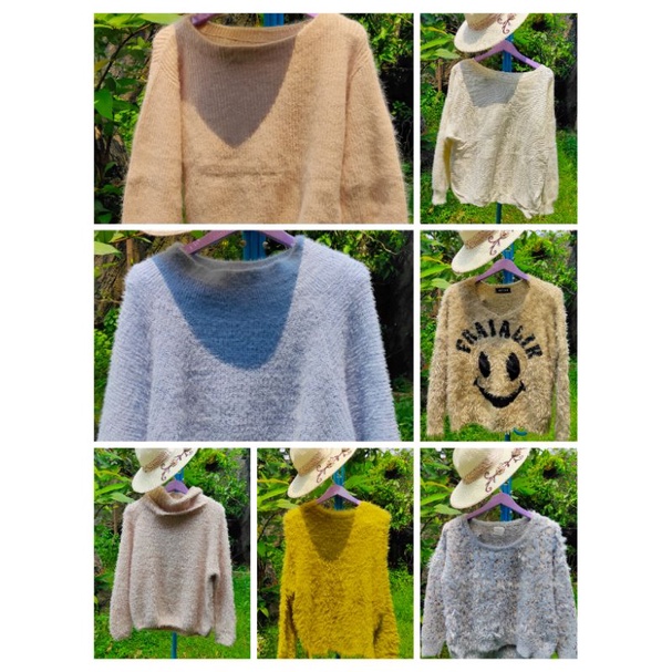 SWEATER ATASAN RAJUT BULU FUZZY LENGAN BALON CROP OVERSIZE #1