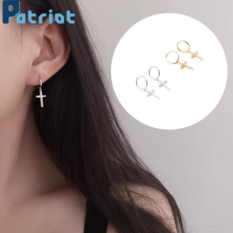 [ 1 Pair Diamond  Cross  Pendant Earrings  ] [ Ladies Elegant Dangle Earrings ] [ Hip Hop Golden Sliver Round Earrings ]