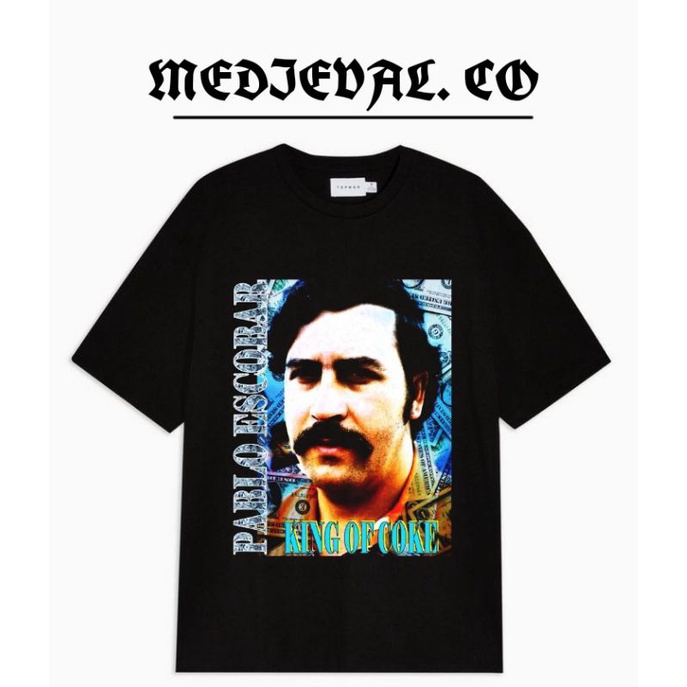 Kaos Baju PABLO ESCOBAR TOKOH CARTEL MEDELLIN tee - TSHIRT DISTRO MERCHCONS HITAM / FACE BOX / PRIA