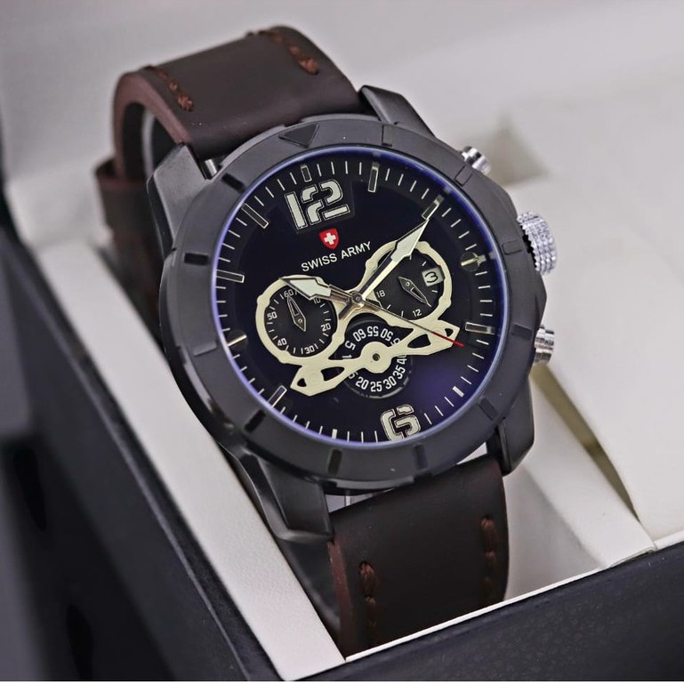 TERLARIS !!! Jam Tangan Pria Analog 27091SV Tali Kulit Chronograph Free Baterai (COD)