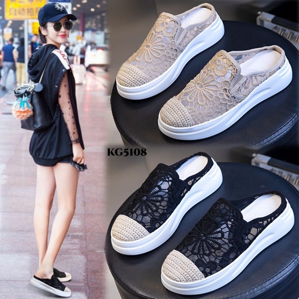 RESTOCK WYN  SNEAKERS SLOP WANITA HOLLOW LACE KG5108