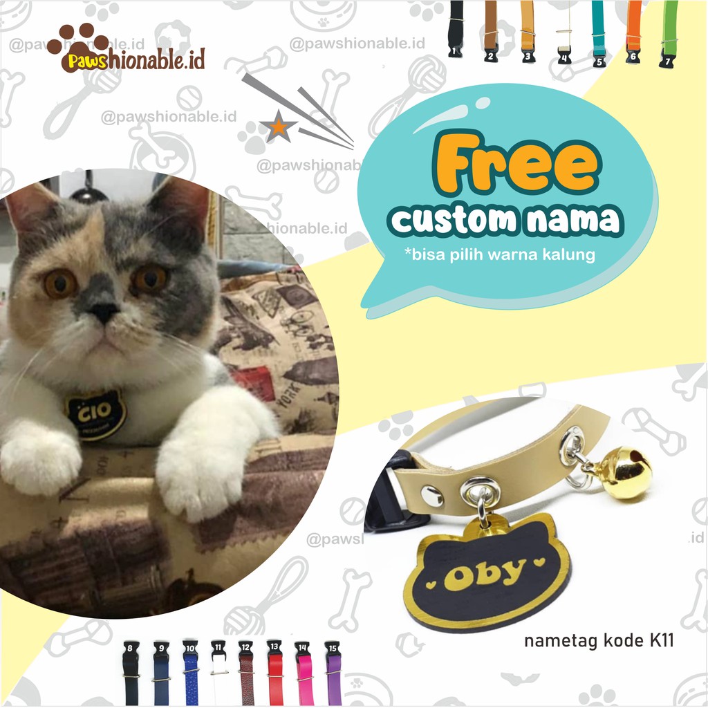 K11 - Kalung Custom Nama Kucing Murah PU Leather/Kulit Sintetis