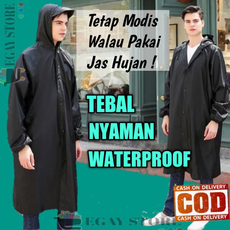 JAS HUJAN PONCO PONCHO HITAM TEBAL PRIA WANITA DEWASA EVA LIGHTWEIGHT RAIN COAT MURAH TERLARIS