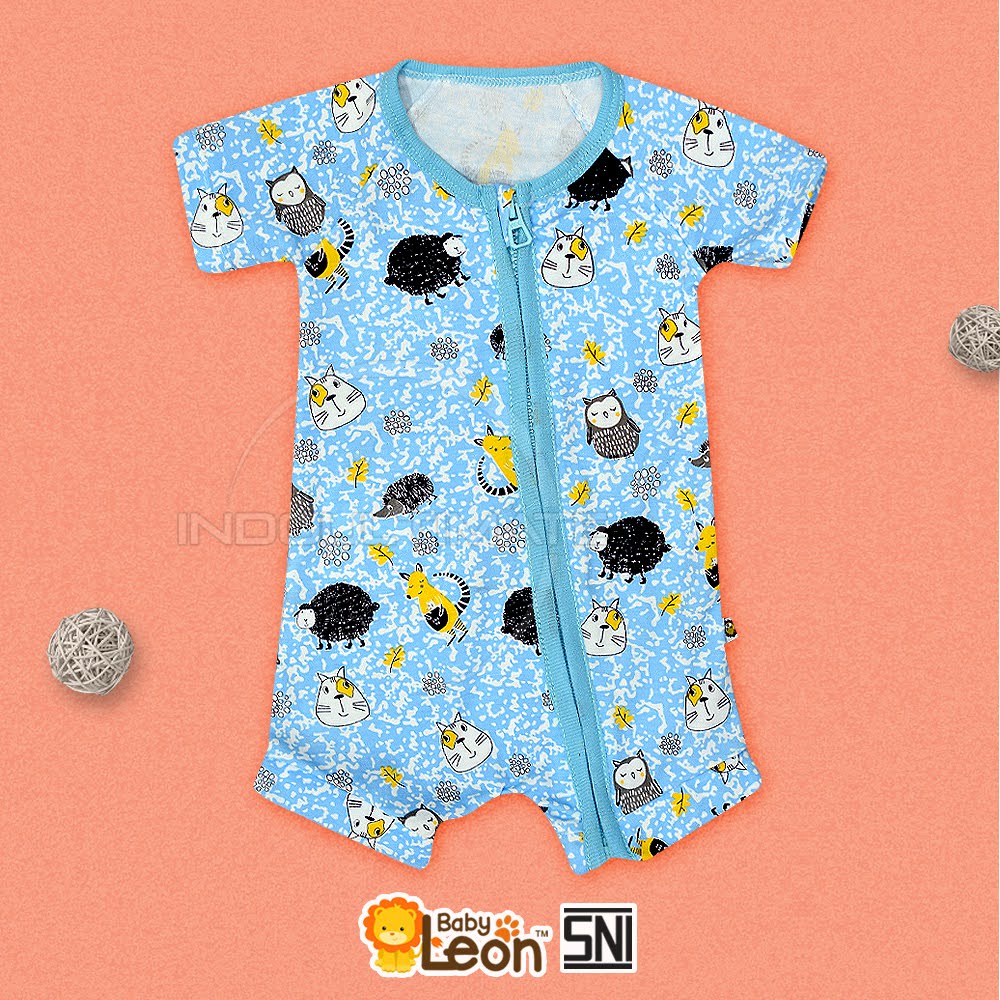 1Pcs Jumsuit Bayi NEWBORN Jumper Bayi Baru Lahir Full Resleting ZOO SERIES BABY LEON DS-120 Jumpsuit Bayi Cotton Double Knit Baby Sleepsuit Baju Tidur Bayi Pakaian Bayi Baju Harian Anak Bayi Balita-ANIMAL BLUE