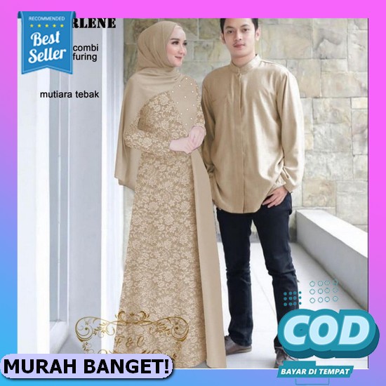Baju Gamis Dan Koko Sarimbit Set Khimar Couple Lebaran Pasangan Suami Istri Muslim Kekinian Bahan To