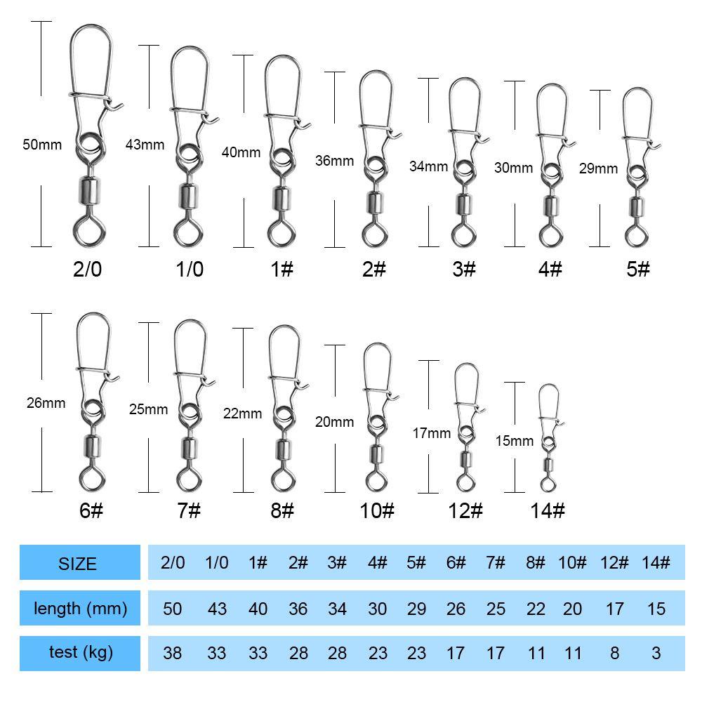 Lanfy Konektor Pancing Putars&amp;Snap 50pcs Klip Pancing Alat Pancing Bisa Berputar Metal Connector Line Connector Alat Umpan Pancing Putar