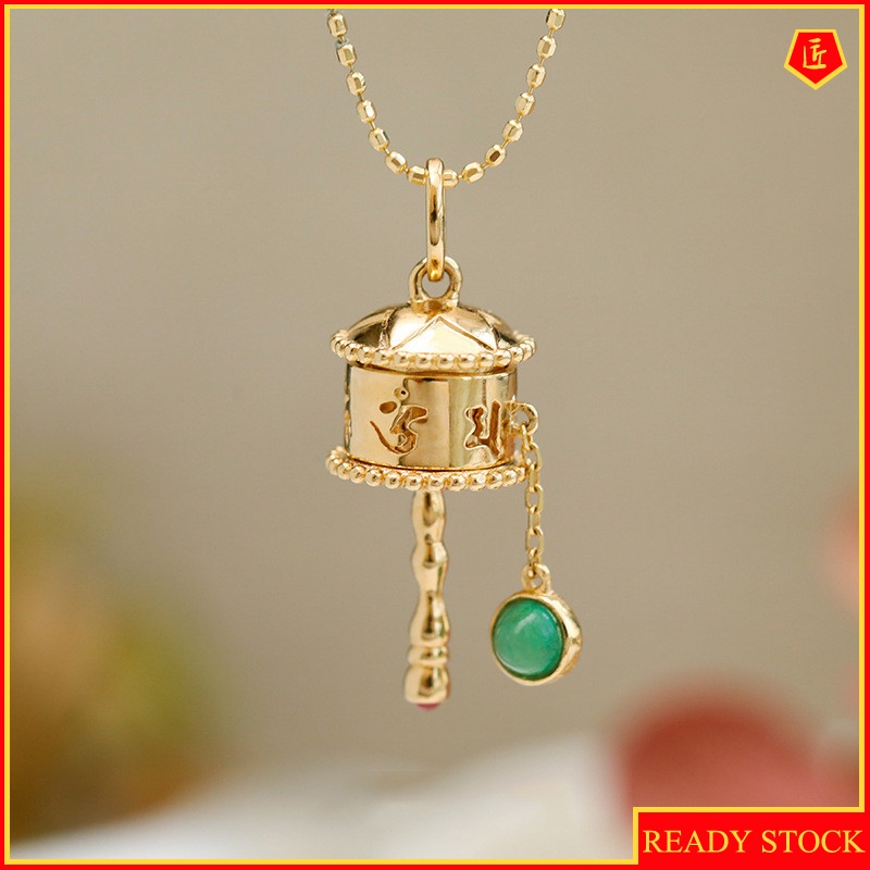 [Ready Stock]Prayer Wheel Blessing Necklace Natural Emerald Earrings