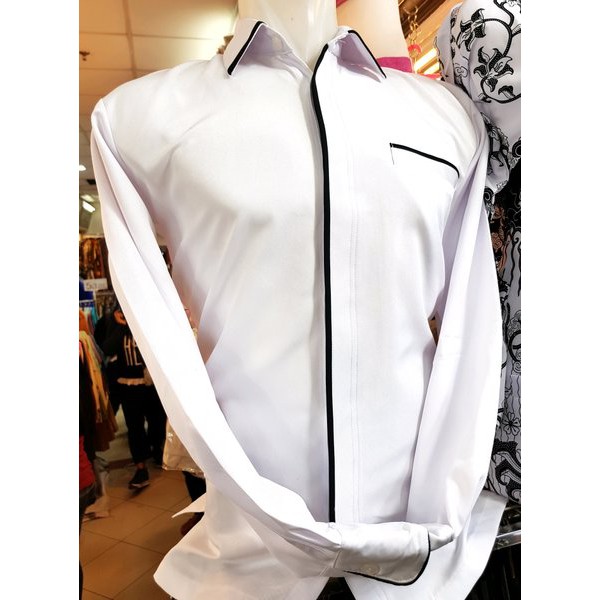 Kemeja Pria Panjang Putih Lis Hitam Hiput Putih PNS Pria Atasan Putih Seragam Dinas Lis Htm