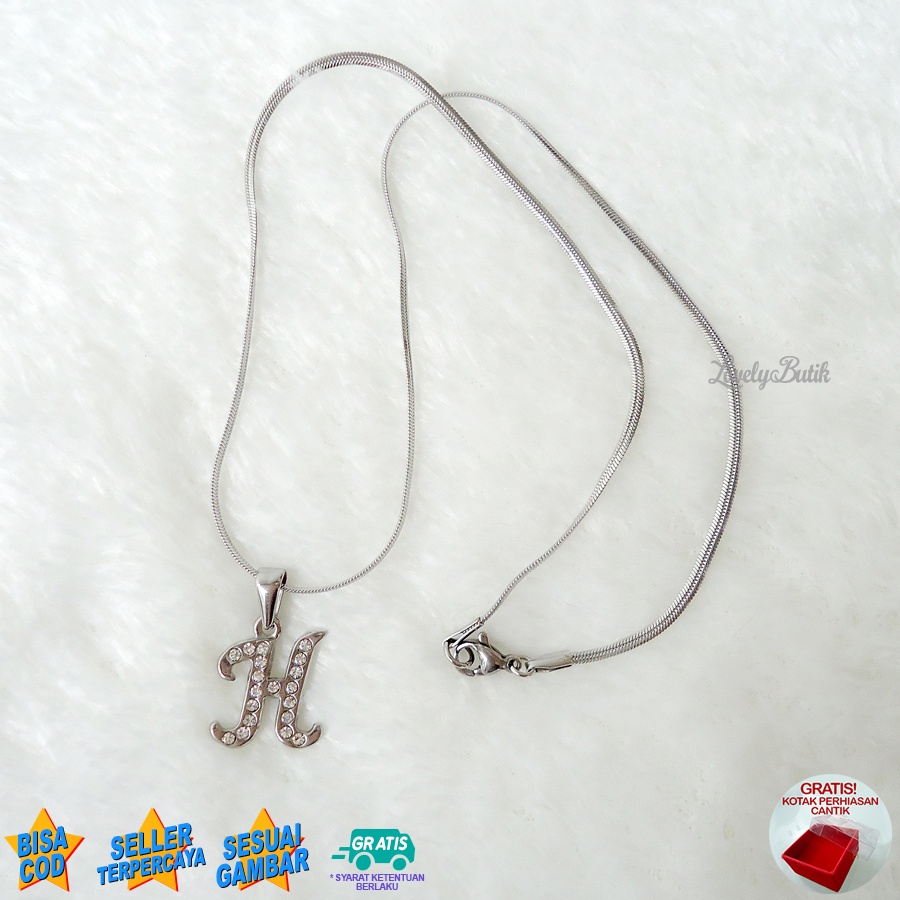 Lovelybutik - Kalung Inisial Huruf Titanium anti karat Kalung hurup Abjad Alphabet Ins H Klasik Bonus Kotak Perhiasan