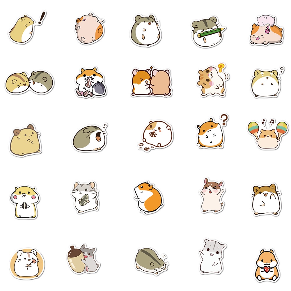 50 cute cartoon animal hamster stickers laptop skateboard guitar waterproof decorative stickers