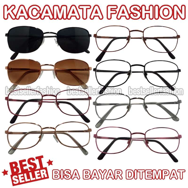 Kacamata Kotak Hitam - Kacamata Fashion Korean Style Sunglasses Pelindung Mata Anti Sinar UV Kacamata Wanita Pria Kaca mata Normal Kacamata Gaya Frame Metal